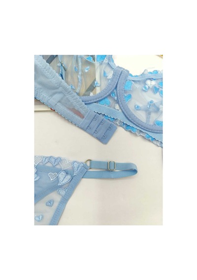La Linaa Love Mavi Kalp Desenli Tanga Külotlu Sütyen Takım Mavi - 711255464 Mavi