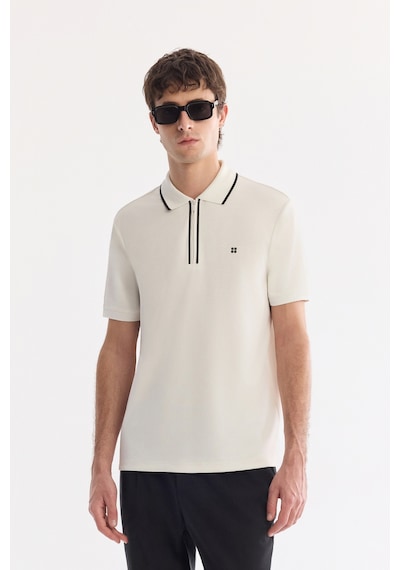 Avva Erkek Ekru Kıvrılmaz Polo Yaka Fermuarlı Bi-stretch İnterlok Regular Fit T-shirt A61y1003