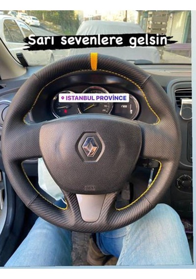 Renault Symbol 2014-17 noktalı karbon desen sarı şerit sarı  dikiş  kılıfı araca özel tam kaplayan