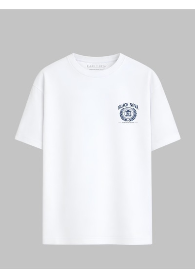 Black Nova Oversize Baskılı Unisex Tişört Panther Club Beyaz