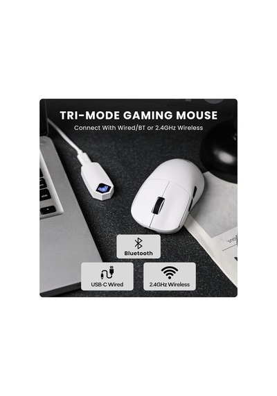 Sc800 Lightweight Paw3395 Sensor 26000 Dpı 8000hz Kablolu Ve Kablosuz Gaming Oyuncu Mouse Beyaz Genel