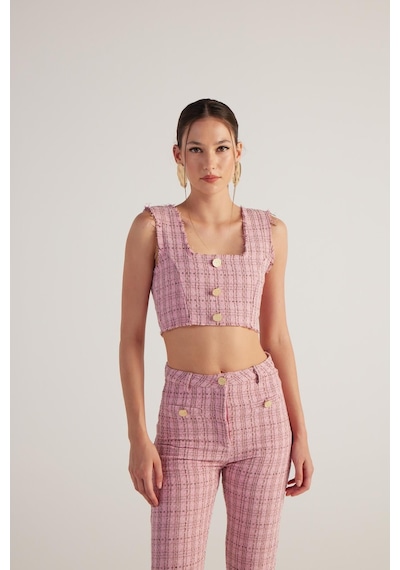 Holly Lolly Tüvit Kumaş Crop Tweed Büstiyer Pembe