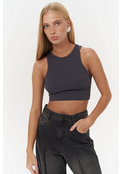 Mai Collection Mai Studios Co. 3149 - Fleur Fitilli Halter Yaka Antrasit Crop Antrasit