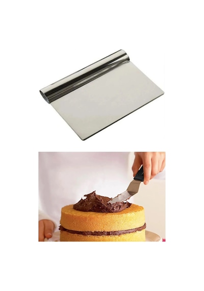 2li Set Hamur Şekillendirici Eğik Pasta Spatulası +metal Hamur Kesici Kazıyıcı Spatula Sarı