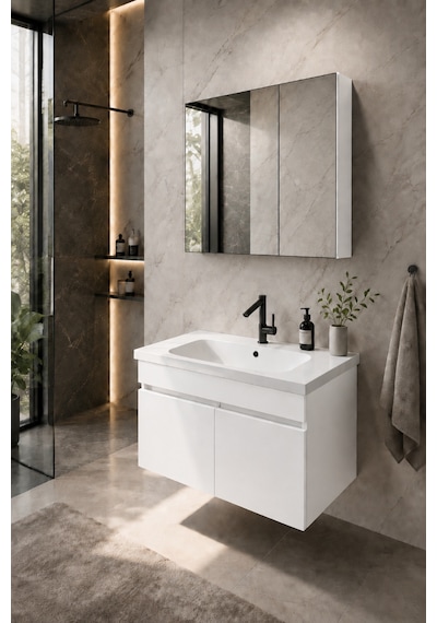 Kale Serisi Banyo Dolabı Seti Parlak Beyaz Banyo Alt Dolap - Aynalı Üst Dolap Cerastyle Elite Lavabolu, Lavabo-aynalı Üst Dolap Dahil Kale Serisi Banyo Dolabı Seti Parlak Beyaz Banyo Alt Dolap - Aynalı Üst Dolap Cerastyle Elite Lavabolu, Lavabo-aynalı Üst Dolap Dahil
