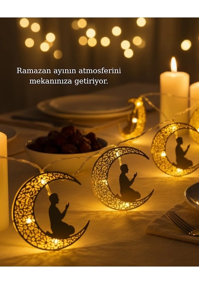 Secde Eden Adam Figürlü Ay Tasarımlı Ramazan Led Işık Diğer