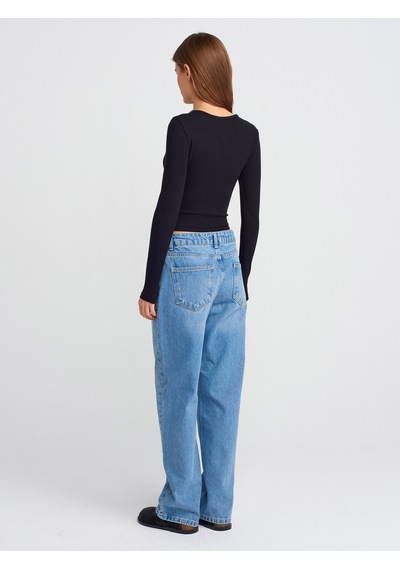 Dilvin 71785 Kalın Kumaş Boru Paça Denim Pantolon-mavi Mavi