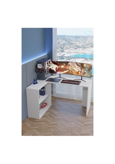 Bilgisayar Ve Kitaplık İçin Beyaz L Çalışma Masası 120x60