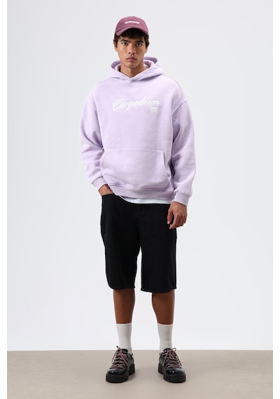 Vamos Oversize Baskılı Kapüşonlu Hoodie Lila