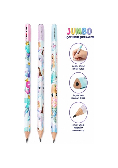 Deniz Kızı Jumbo Kurşun Kalem 3 Adet Fatih Üçgen Başlangıç Kalemi Siyah İlk Kalemim Jumbo Kurşun Kalem Kolay Tutuş Çok Renkli