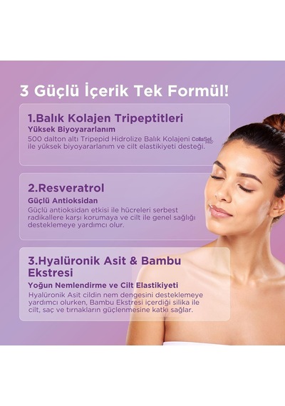 Glow Beauty Complex Tripeptit Marine Kolajen, Resveratrol,biotin, Hyaluronik Asit İçeren Cilt & Güzellik Takviyesi