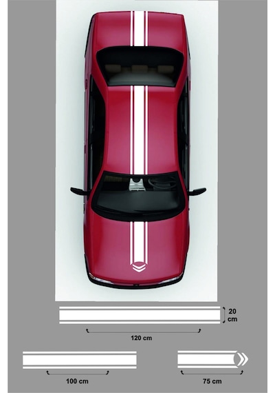 Citroen İçin Uyumlu Aksesuar Kaput-tavan-bagaj Çift Şerit Oto Sticker 3 Parça Beyaz 20 120 Cm-20 100 Cm-75 20 Cm