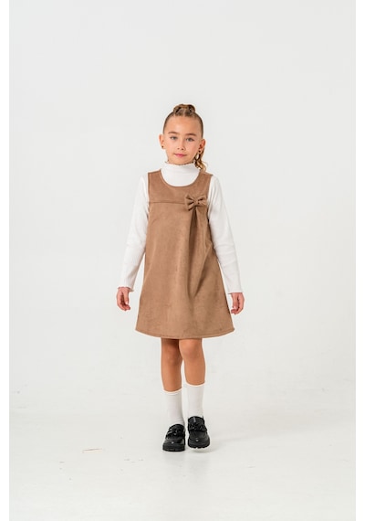 Smile Kids Fiyonklu Badili 2'li Kız Elbise Kahverengi