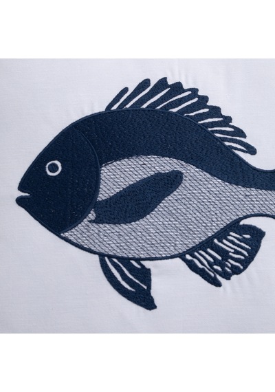 Mudo Home Marin Fısh Nakışlı Kırlent Beyaz Lacivert 50x50 Cm