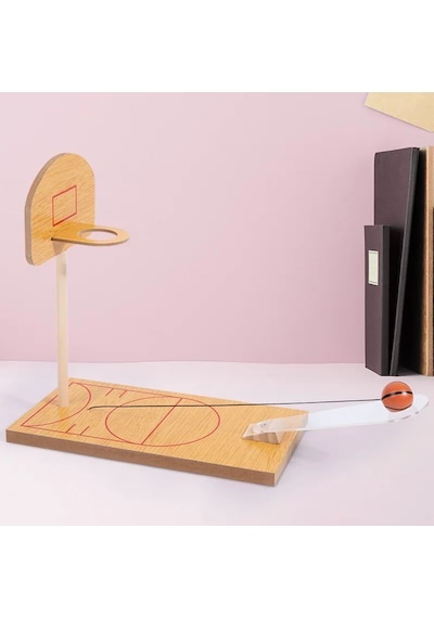 Mini Ahşap 28 CM Basketbol Potası - Eğitici ve Eğlenceli Hareketli Fırlatma Mekanizmalı Aile Oyunu