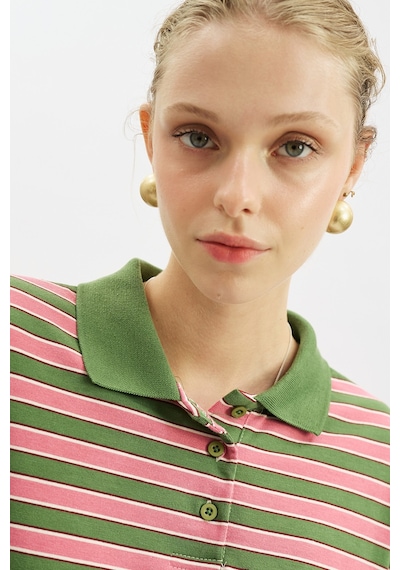 Manuka Çizgili Polo Yakalı Sweatshırt Pembe Ss26swt00002-78