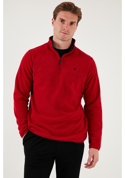 Buratti Slim Fit Anti-Pilling Tüylenme Yapmayan Bato Yaka Kışlık Şardonlu Erkek Polar 5906001 Bordo