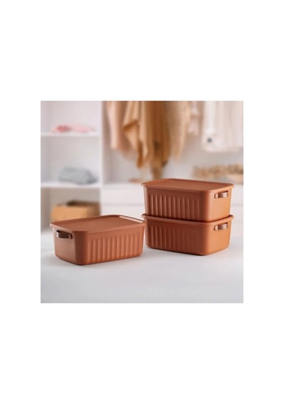 35x25x14 Cm Boyutlarında Kiremit Renk Kapaklı Saklama Kutusu, Dekoratif Organizer 0