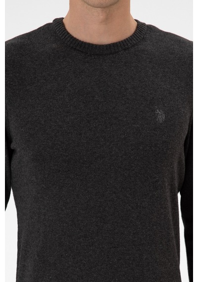 U.S. Polo Assn. Erkek Slim Fit Bisiklet Yaka Antrasit Melanj Basic Kazak 50313713-VR081
