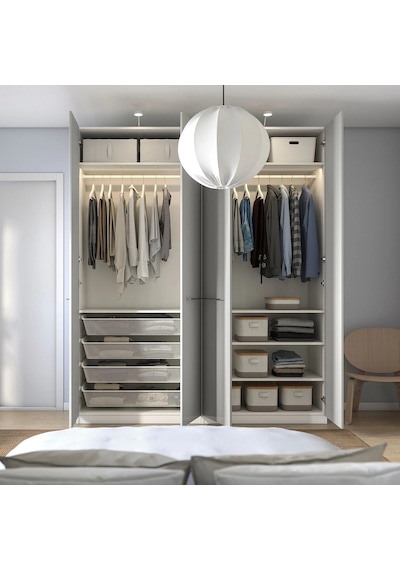 Ikea Beyaz Fonksiyonel Kapaklı Gardırop Beyaz-parlak Cila Açık Gri