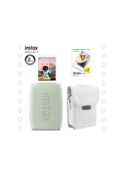 Instax Mini Link 3 Yeşil Akıllı Telefon Yazıcısı Beyaz Çanta Ve 20'li Mini Film Yeşil