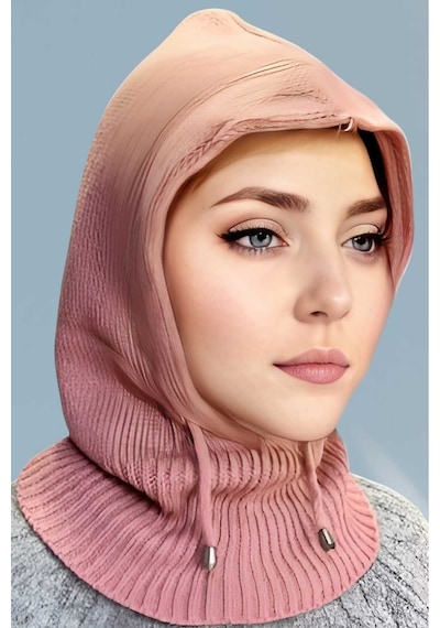 Uniquetrenders Kadın Triko Tesettür Bere Tesettür Başlık Gül Kurusu