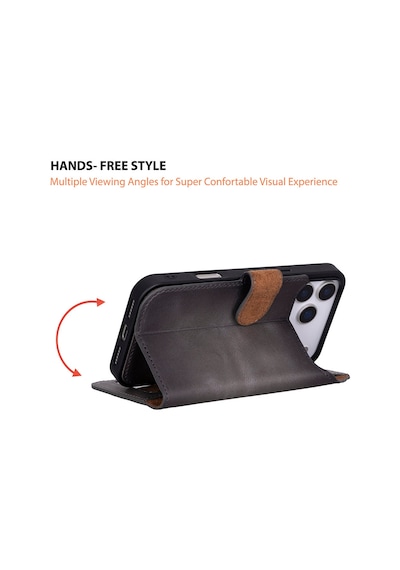 Bloomcase Magic Wallet Ash Gray Apple Uyumlu iPhone 17 Pro 6.3" Hakiki Deri Çıkarılabilir Cüzdanlı Telefon Kılıfı Gri