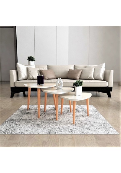 Flora ROLL  Sehpa Ahşap Ayaklı Üçlü Zigon (BEYAZ)