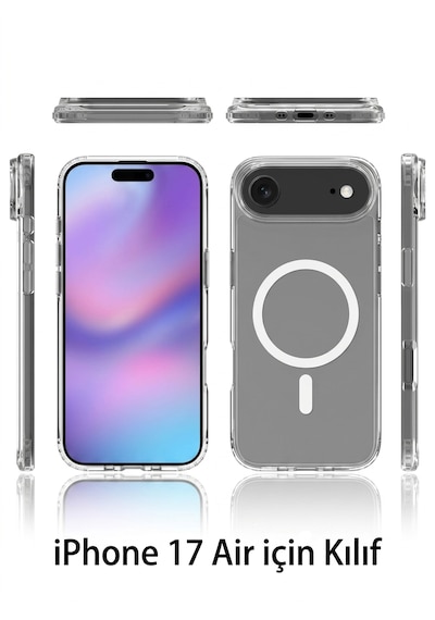 Apple iPhone Uyumlu 17 Air Magsafe Özellikli Şeffaf Iq Silikon Kılıf Şeffaf