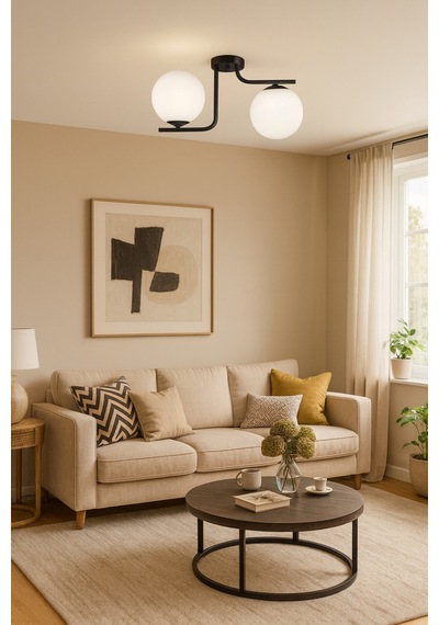 Lora Modern Tasarım Minimal Yatak Odası Salon Mutfak Siyah Renk Füme Camlı 2 Li Avize