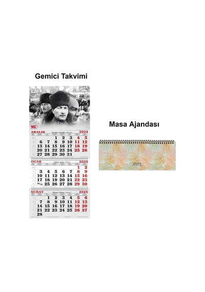 2025 Yılı Atatürk Gemici Takvimi Ve Masa Ajandası Seti, Beyaz