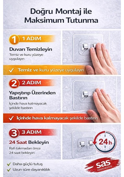 Sas Haus 4'lü Banyo Rafı Yapışkanı Delmeden Şampuanlık Ve Banyo Köşelik Montaj Aparatı Çok Renkli