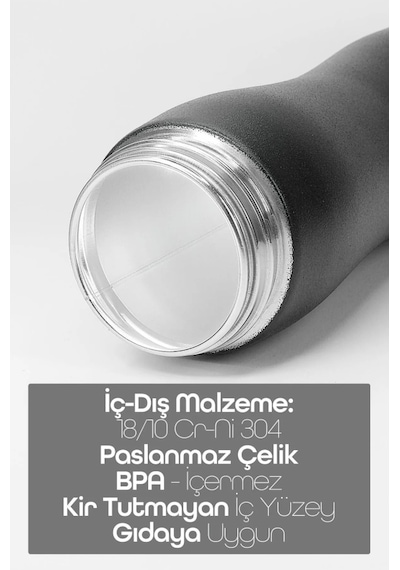 Pipetli Paslanmaz Çelik Matara - 304 Çelik Spor Suluk Bpa İçermez Taşınabilir Tasarım - Siyah Renk Siyah