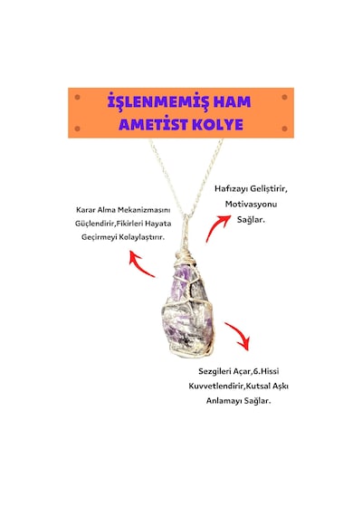 Sertifikalı Işlenmemiş Ham Ametist Doğal Taş Kadın Kolye Energykolye Çok REnkli