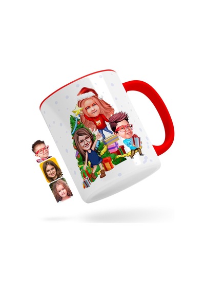 Kişiye Özel Yıl 3 Kardeş Karikatürlü Kırmızı Kupa Bardak-1