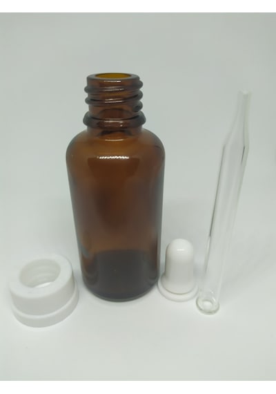 30Ml Cam Amber Şişe B.Çocuk Kilit Kapak İnce Cam Damlalık(10 Ad)