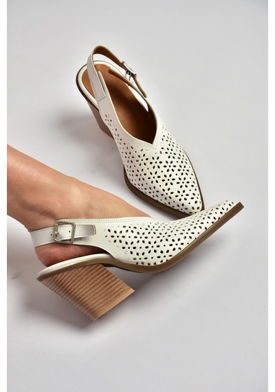 Fox Shoes Y654154703 Beyaz Hakiki Deri Kalın Topuklu Western Ayakkabı