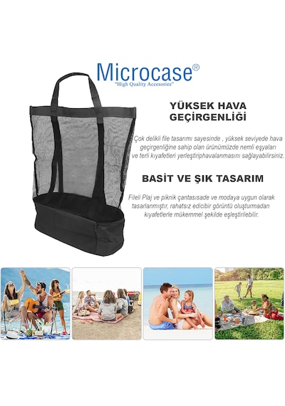 Microcase 2 Katlı 50lt Termal Buzluk Bölmeli Plaj Seyahat Çantası Al4519 Siyah