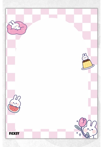 A5 Kawaii Tavşan Bloknot Çizgisiz Defter - 50 Yaprak - Notepad - Not Defteri - Not Kağıdı Pembe Pembe