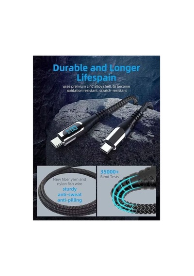 2 Metre Type-c To Type-c Kablo 100 W Hızlı Şarj Kablosu + Led Göstergeli E-mark Noel Şapkası