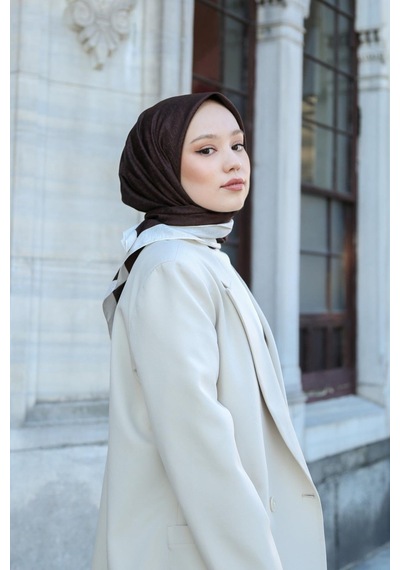 Eşarp - Premium Lux Original Monogram Eşarp İpek Vual, Yüksek Kalite, Hafif, Rahat, Şık, Scarf Acı Kahve Krem Şeritli
