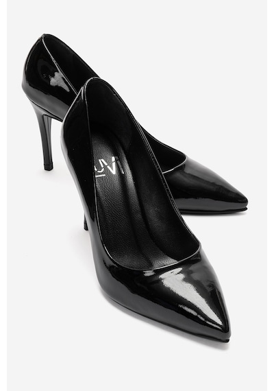 Luvi Shoes Morıel Siyah Rugan Hakiki Deri Kadın Topuklu Ayakkabı Rugan Siyah