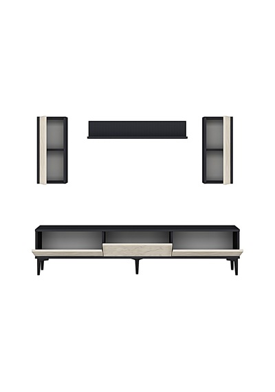Tvr1899at - Aplos Tvr180 Tv Ünitesi Takım , Tv Sehpası Antrasit-traverten Kapak 180cm