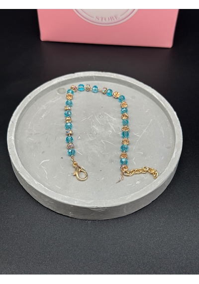 Gold Kaplama Mavi Safir Taşlı Su Yolu Bileklik , Kadın Şık Takı Hediye Açık Mavi