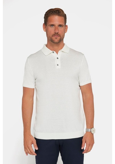 Tudors Erkek Slim Fit Dar Kesim Pamuklu Örme Triko Beyaz Polo Yaka Tişört-27312 Beyaz