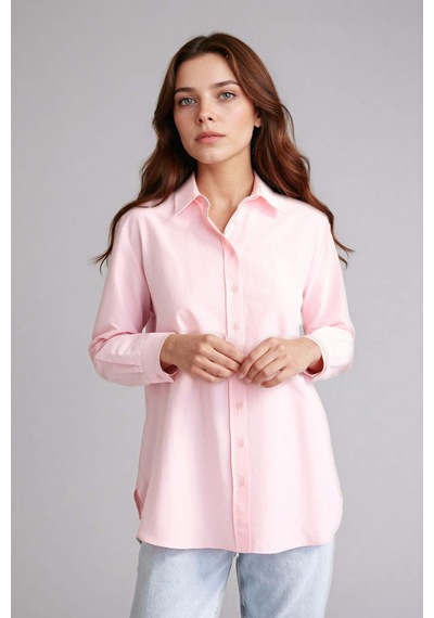 Defacto Relax Fıt Gömlek Yaka Poplin Uzun Kollu Tunik D7341ax26sppn186 Pembe-pn186