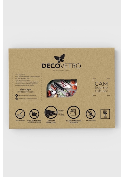 Decovetro Cam Kesme Tahtası Ve Sunumluk Kare Şal Desenli 30 X 30 Cm Çok Renkli