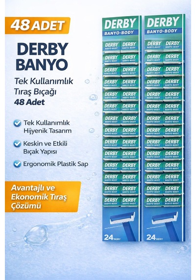 Derby Banyo Tek Kullanımlık Tıraş Bıçağı 48 Adet Ekonomik Paket Plastik Saplı Tıraş Jileti