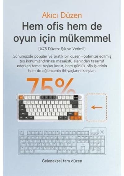 Üçlü Mod Membran Gaming Klavye,%75 Düzen, 4000mah Batarya, Rgb 14 Efekt, Tft Ekran, Type-c, Bluetooth 2.4g, Su Geçirmez, Win/mac Uyumlu, Multimedya Düğmeli Af82 Sarı Siyah - Af82