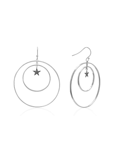 Emılıano Jewellery 925 Ayar Gümüş Yıldızlı Çift Halka Küpe Gold - Gümüş